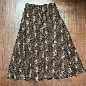 Brown Python. Snakeskin Print A-Line Maxi Skirt for Casual Wear, Size Medium